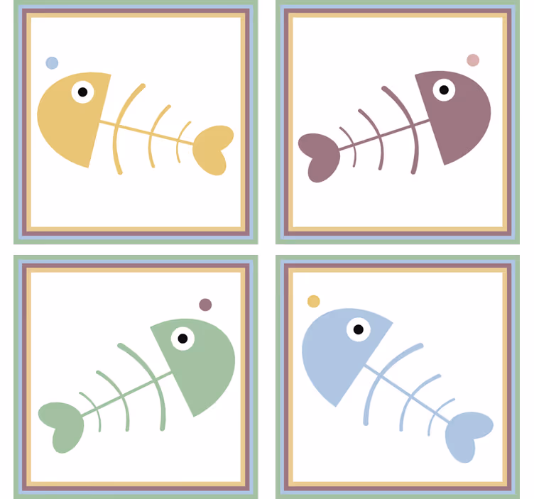 Posavasos esqueletos de peces coloridos - TenVinilo