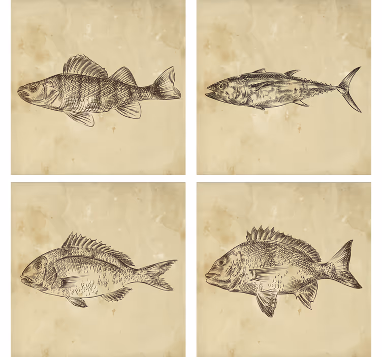 Posavasos vintage pescado dibujado a mano - TenVinilo