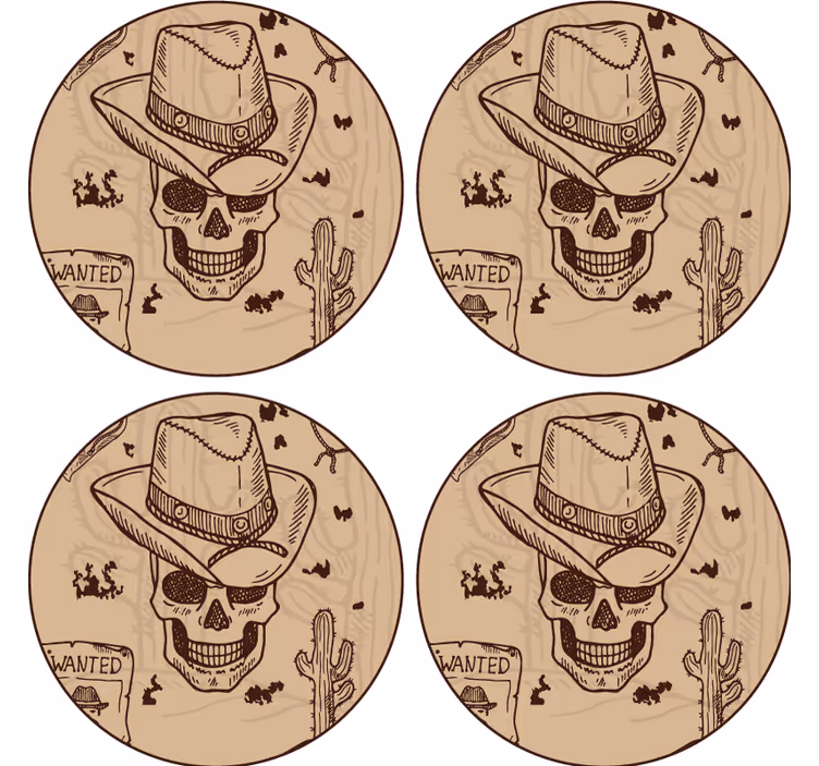 Posavasos frikis calavera con sombrero de vaquero - TenVinilo