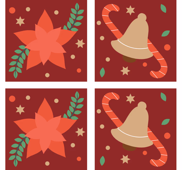 Posavasos navideño con motivo de poinsettia y campanas - TenVinilo