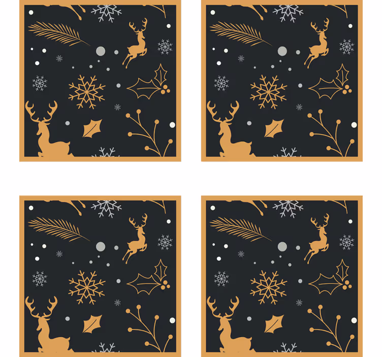 Posavasos navideño renos dorados y copos de nieve - TenVinilo
