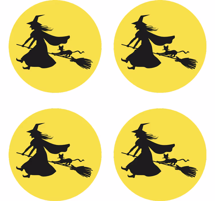 Posavasos halloween bruja en escoba - TenVinilo