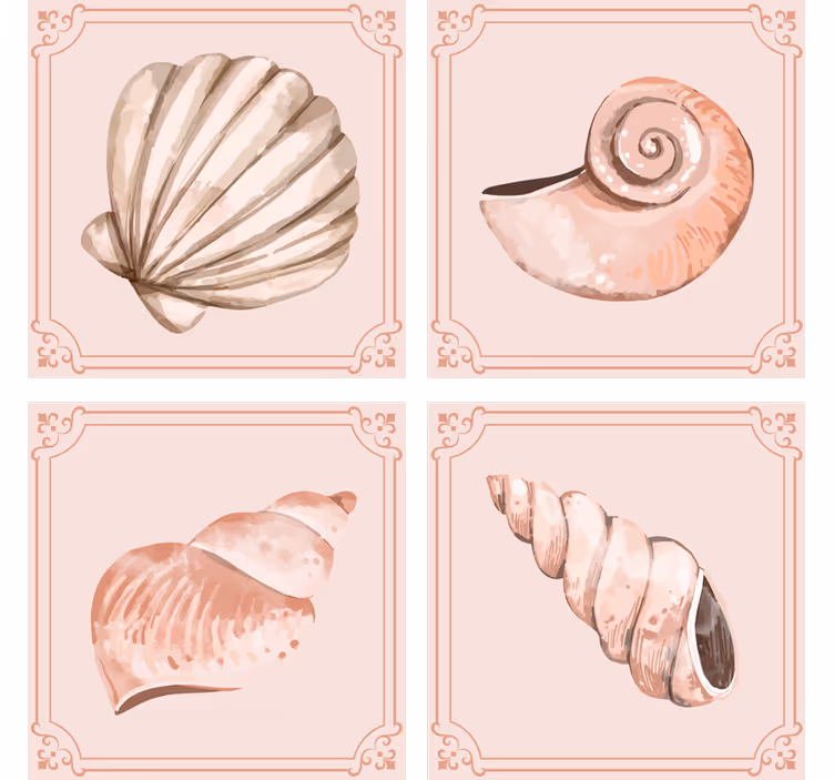 Posavasos vintage ilustraciones de conchas elegantes - TenVinilo