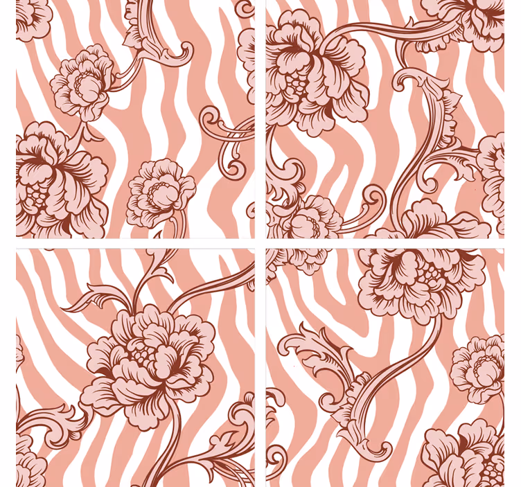 Posavasos retro Estampado de cebra y flores - TenVinilo