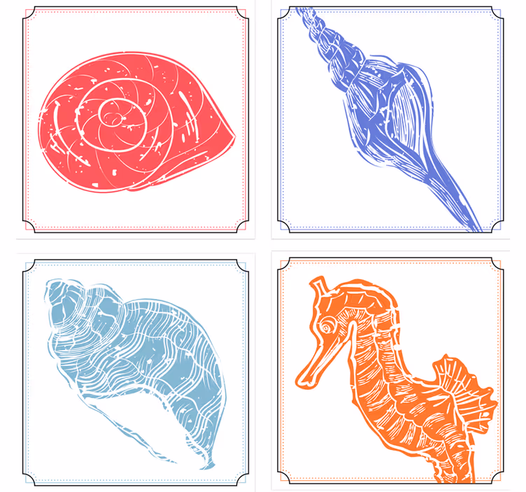 Posavasos frikis ilustraciones de caballito de mar y conchas - TenVinilo