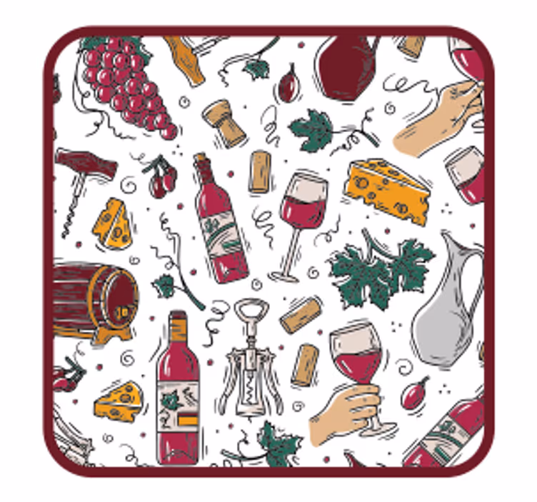 Posavasos cerveza botellas de vino uvas queso - TenVinilo