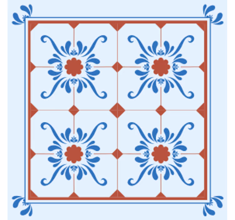 Posavasos azulejo patrón floral decorativo - TenVinilo