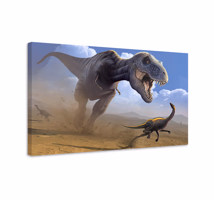 Cuadro de dinosaurios caza del t-rex - TenVinilo