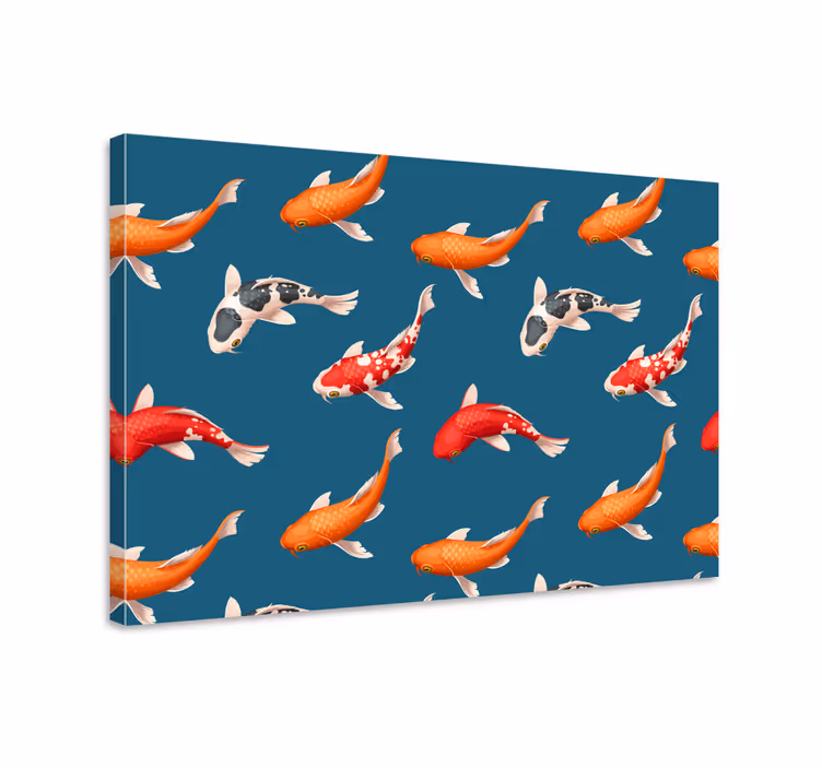 Cuadro de peces con patrón de koi sobre fondo azul - TenVinilo