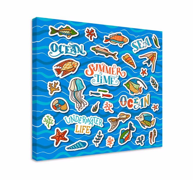 Cuadro infantil collage animales marinos - TenVinilo