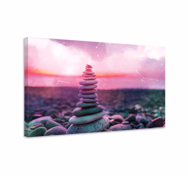 Cuadro zen piedras en pila nubes rosas - TenVinilo