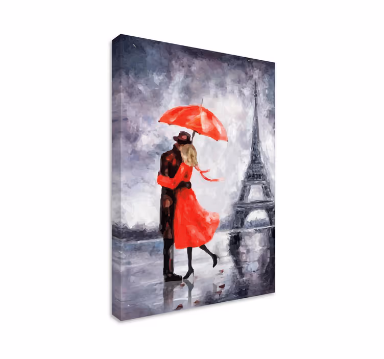 Cuadro elegante abrazo romántico en parís - TenVinilo