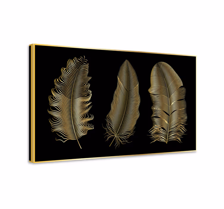 Cuadro plumas diseño de hoja de oro - TenVinilo