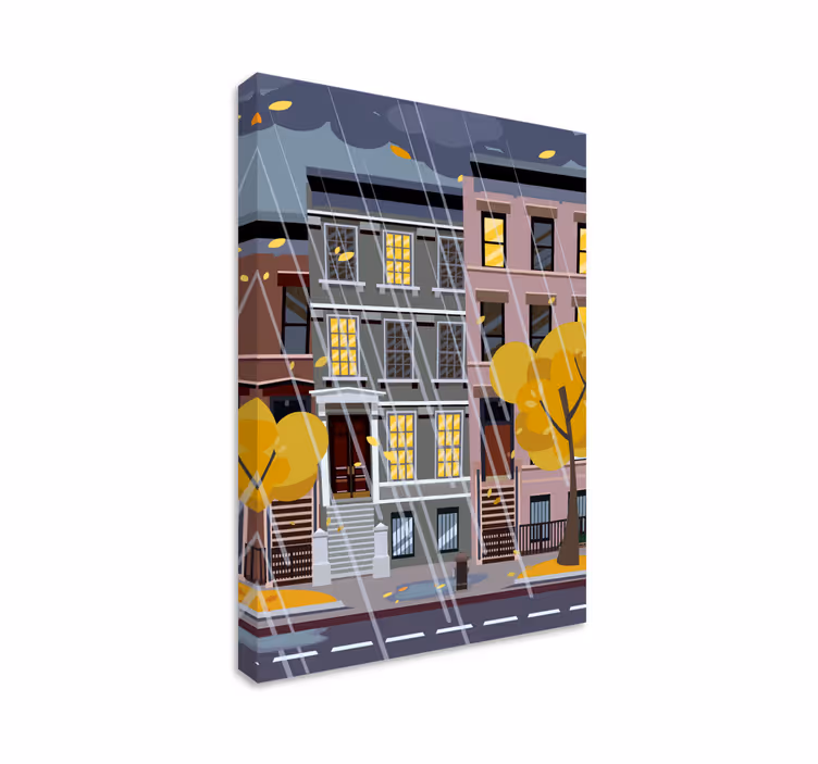 Cuadro ciudades escena urbana lluviosa - TenVinilo