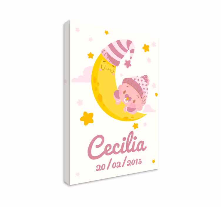 Cuadro infantil Bebe con nombre y datos del nacimiento - TenVinilo