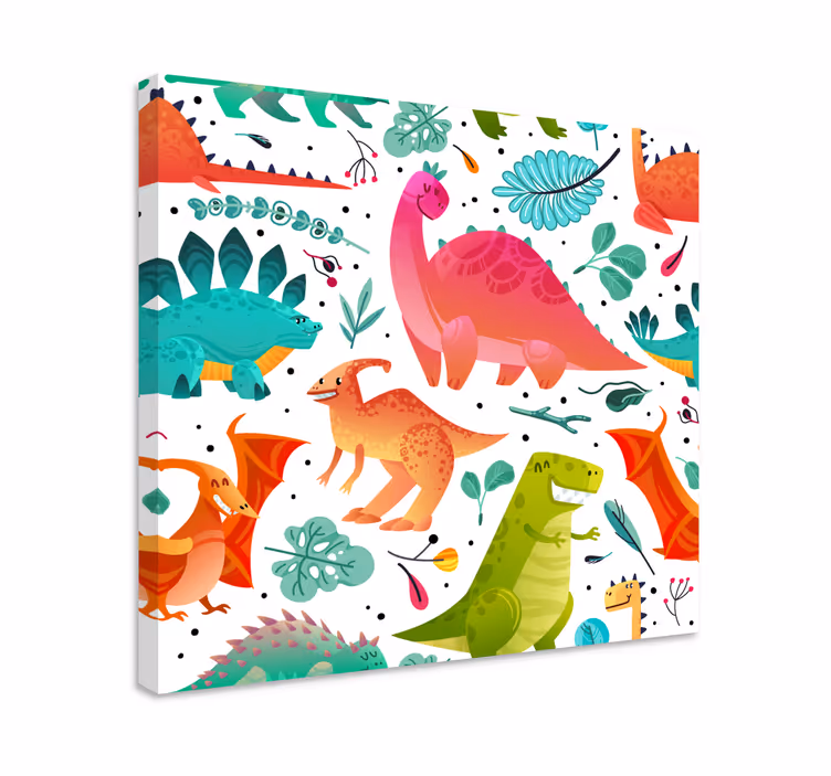 Cuadro de dinosaurios aventura colorida de dinosaurios - TenVinilo