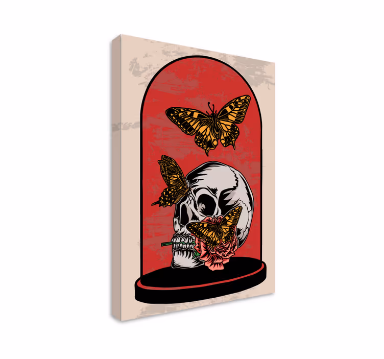Cuadro artístico contraste de calavera y mariposa - TenVinilo