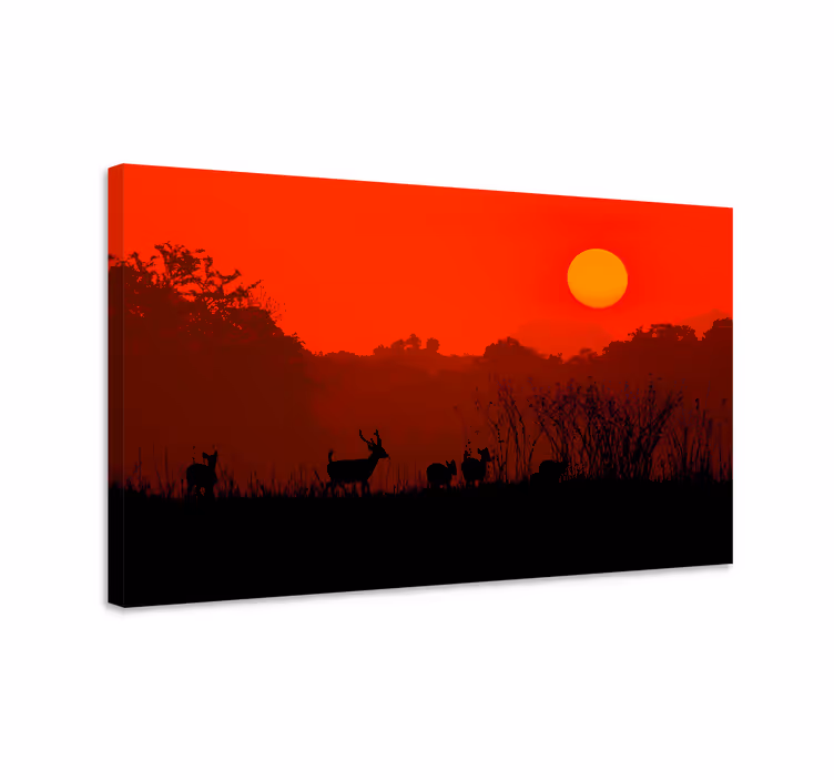 Cuadro ciervos atardecer en silueta - TenVinilo