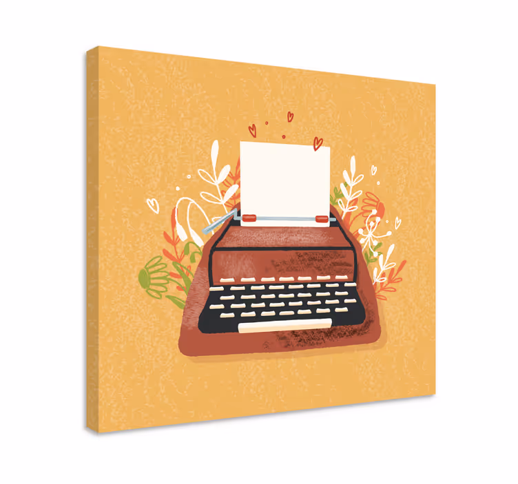 Cuadro de flores Máquina de escribir roja con flores - TenVinilo