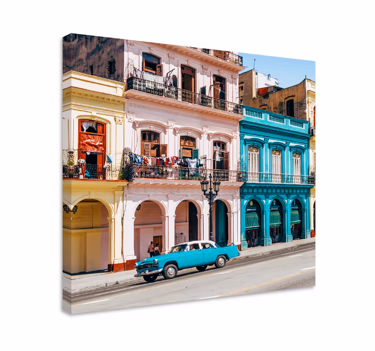 Cuadro para salón Diseño de calle y coche azul y rosa - TenVinilo