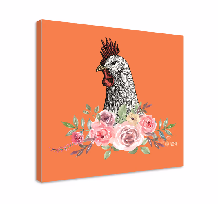 Cuadro animales gallo con flores - TenVinilo