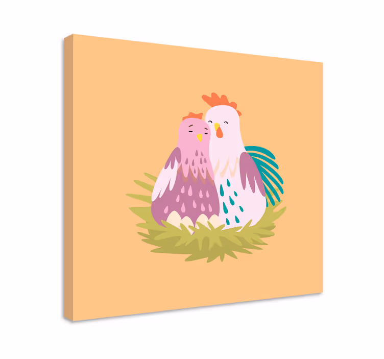 Cuadro animales pareja de gallinas en el nido - TenVinilo