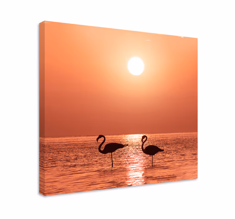 Cuadro aves flamencos al atardecer - TenVinilo