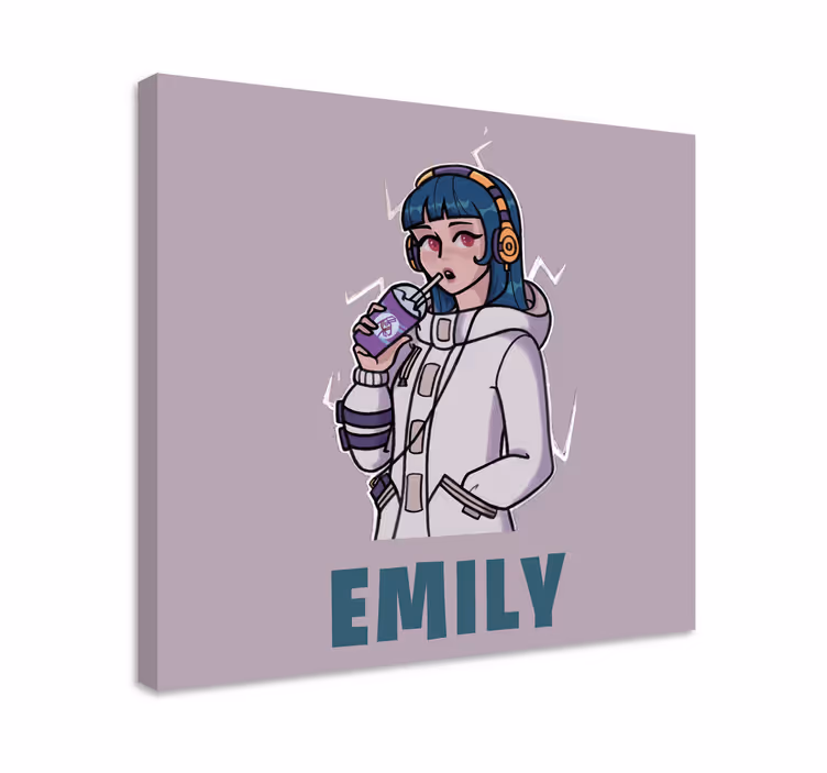Cuadro con personas chica con auriculares con nombre - TenVinilo