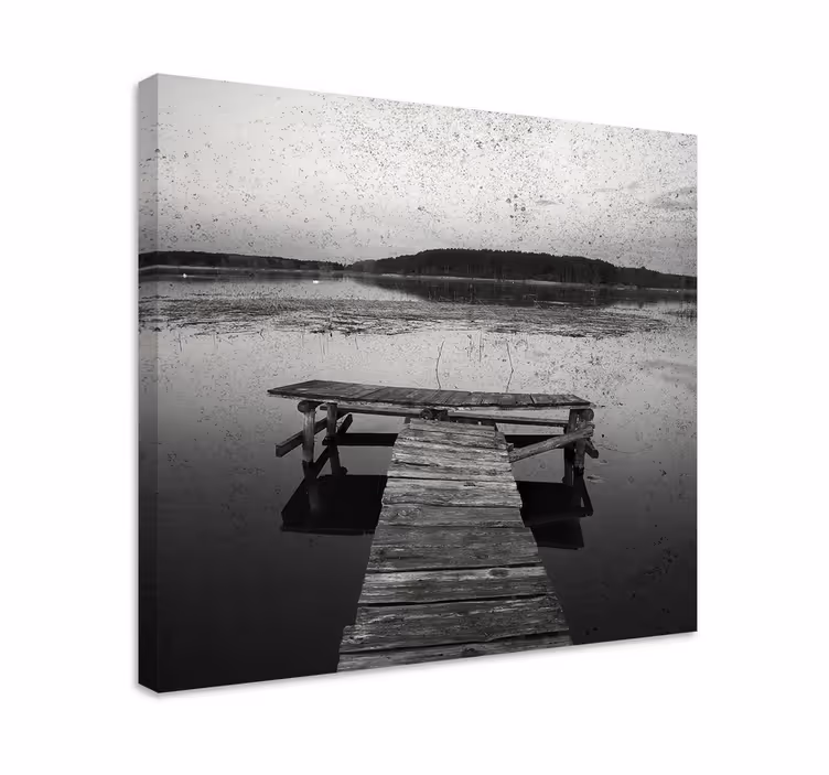 Cuadro 3d Viejo puente de madera en blanco y negro - TenVinilo