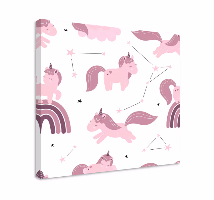 Cuadro de unicornios diseños rosas con estrellas - TenVinilo