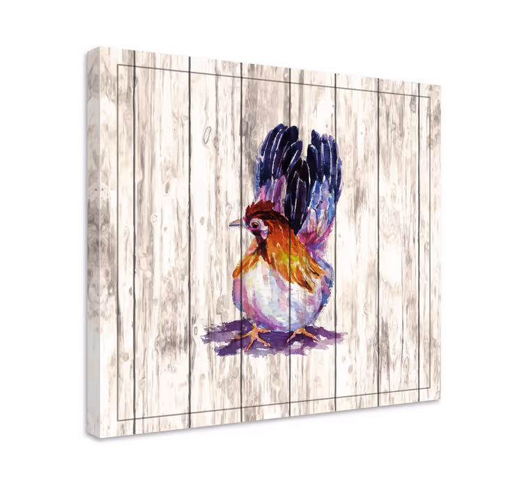 Cuadro aves Gallo dibujado en textura de madera - TenVinilo