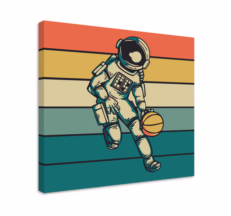 Cuadro deporte cosmonauta jugando baloncesto - TenVinilo