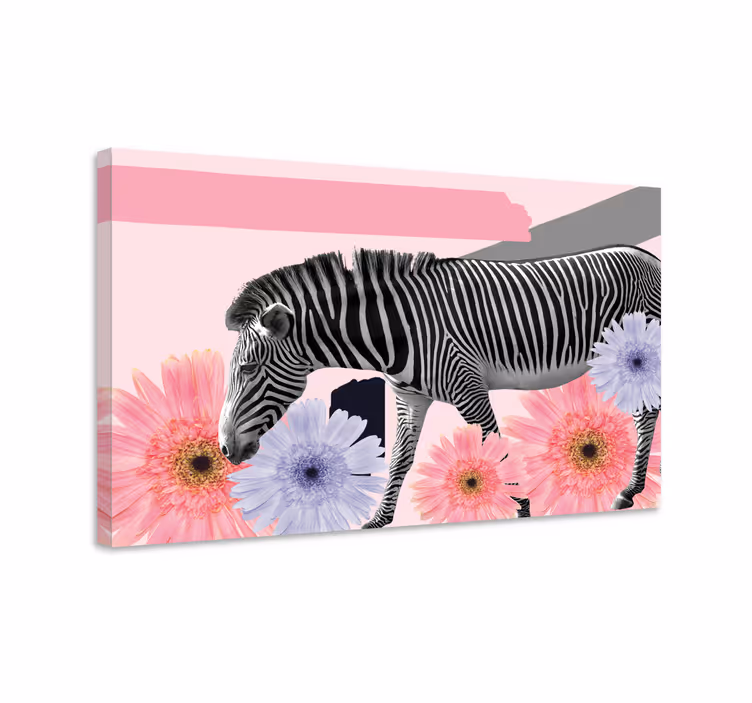 Cuadro animales cebra entre flores - TenVinilo