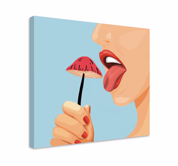 Cuadro moderno Niña lamiendo un hongo diseño artístico - TenVinilo