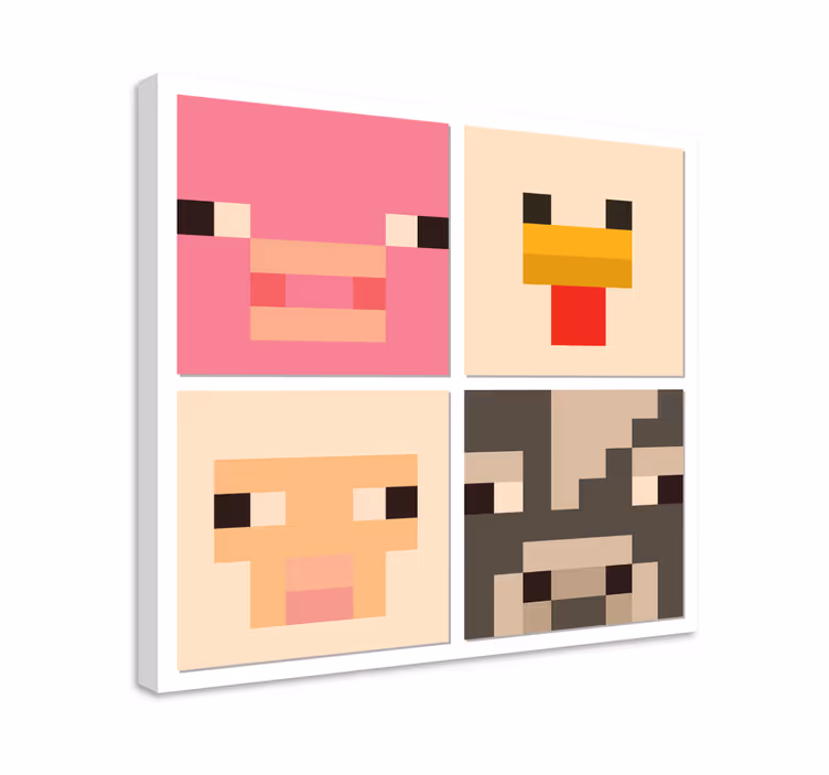 Cuadro decorativo videojuego caras de animales pixel art - TenVinilo