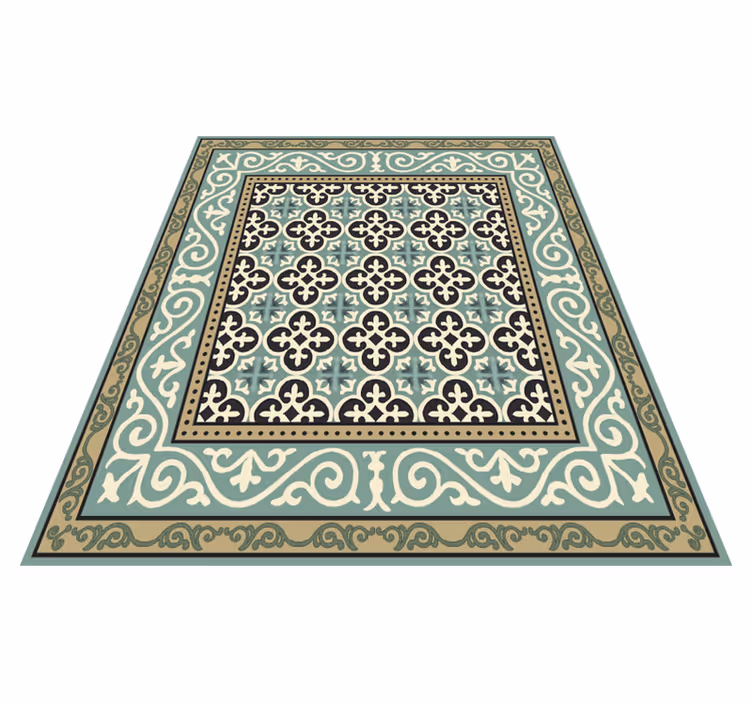 Alfombra vinílica comedor borde encáustico ornamentado - TenVinilo