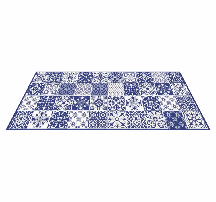 Alfombra de vinilo para cocina collage de porcelana cobalto - TenVinilo