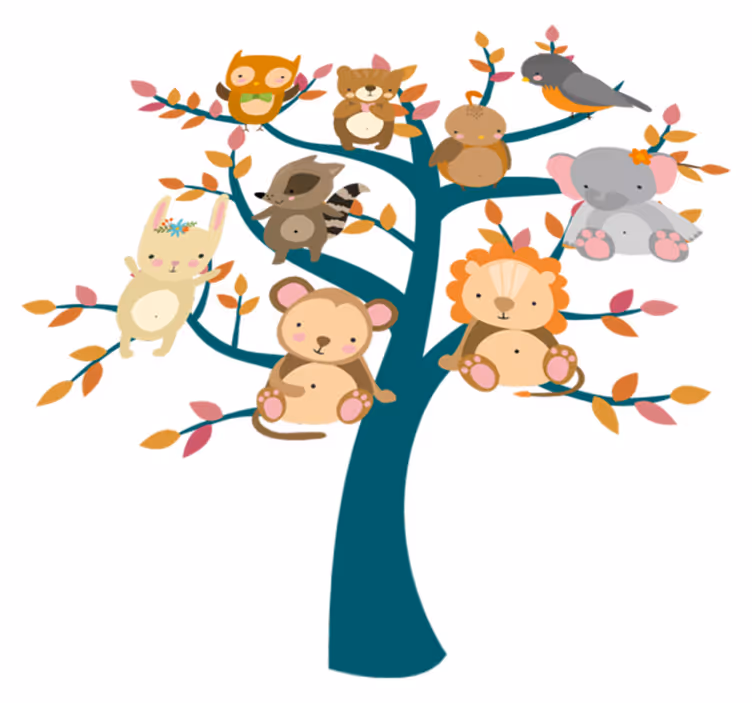 Alfombra vinílica animales árbol con bebés - TenVinilo
