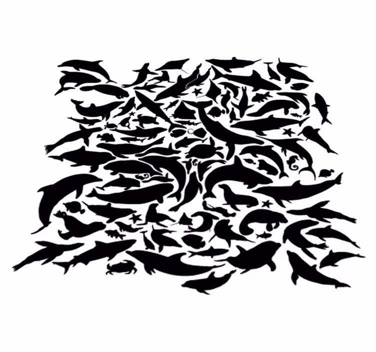 Alfombra vinílica animales marinos negros - TenVinilo