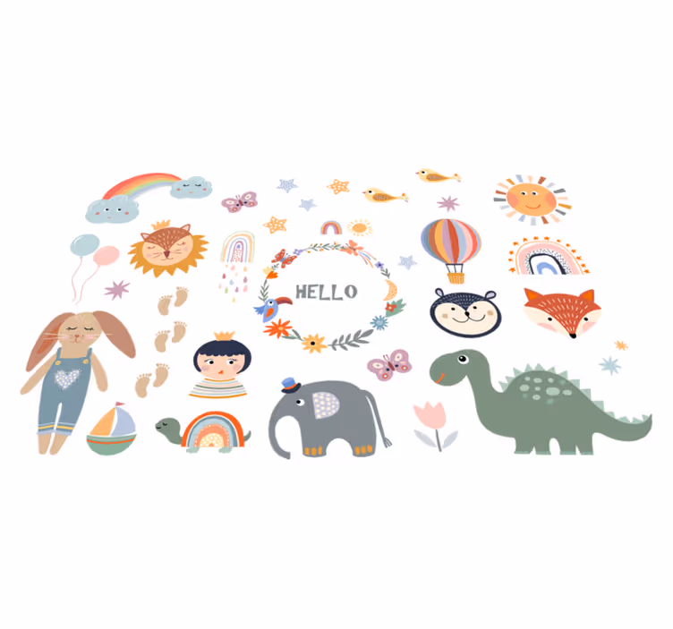Alfombra vinílica animales elemento floral infantil - TenVinilo