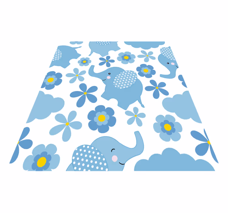 Alfombra vinílica animales elefantes bebés azules - TenVinilo