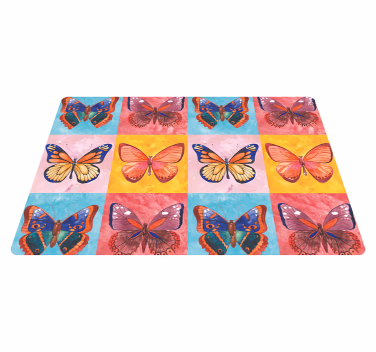 Alfombra vinílica animales mariposas multicolores - TenVinilo