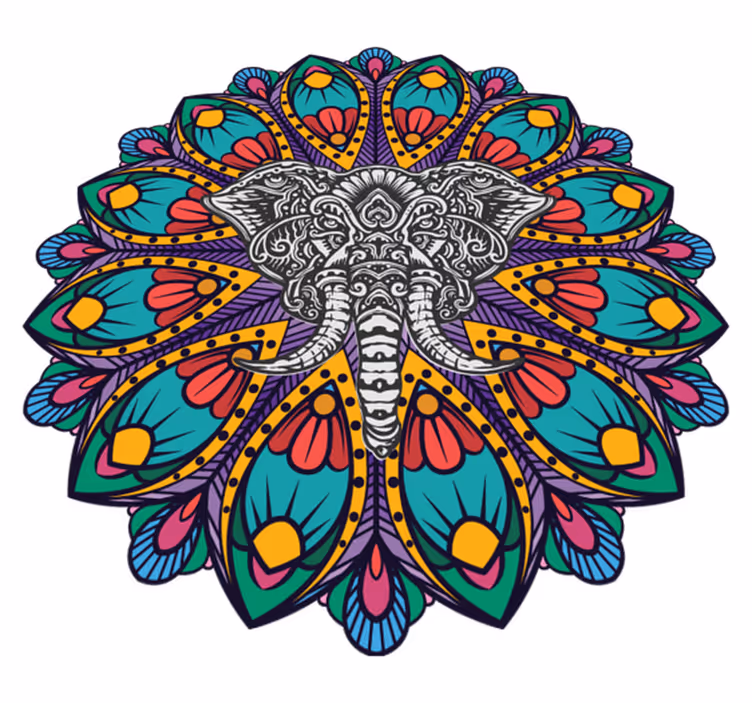 Alfombra vinílica animales mandala de elefante colorido - TenVinilo