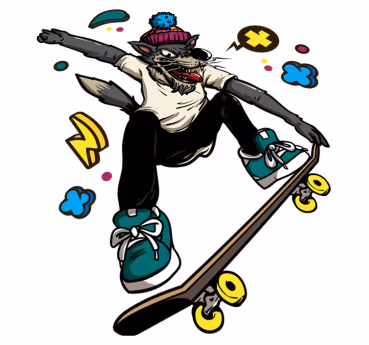 Alfombra vinílica animales lobo sobre patineta - TenVinilo
