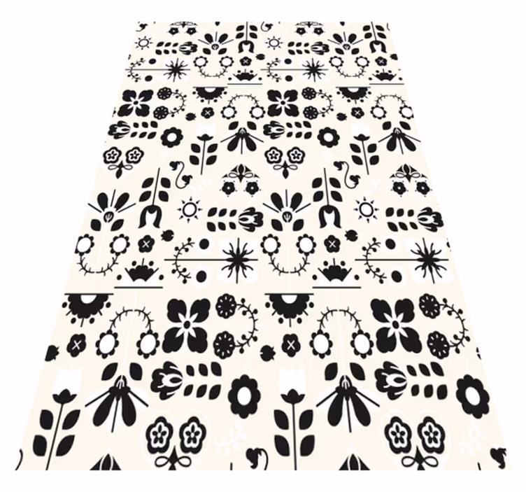 Alfombra vinílica animales patrón folk blanco y negro - TenVinilo