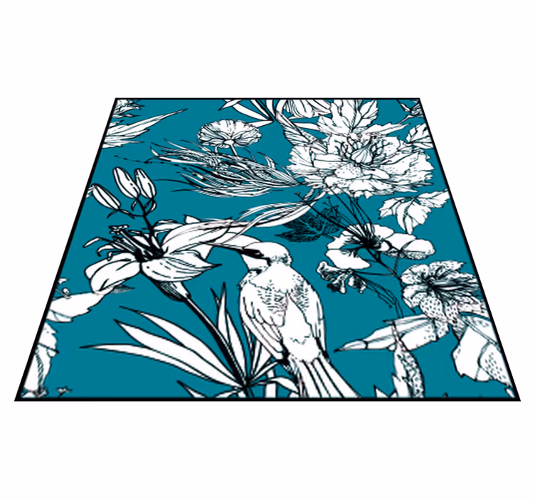 Alfombra vinílica animales patrón elegante aves blancas - TenVinilo