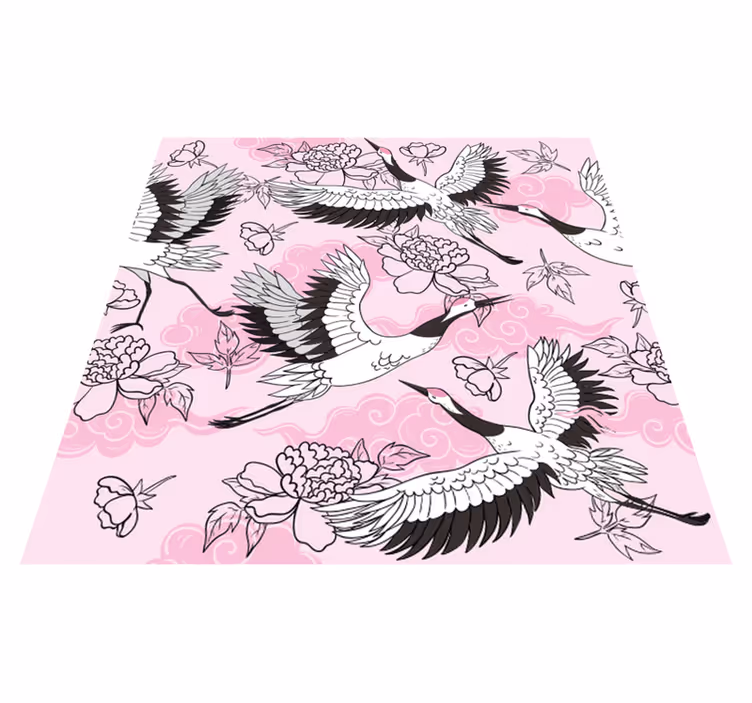 Alfombra vinílica animales patrón moderno de aves rosas - TenVinilo