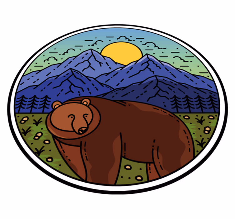 Alfombra vinílica animales montaña con oso redonda - TenVinilo
