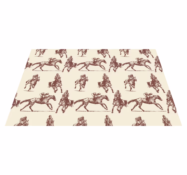 Alfombra vinílica animales patrón caballos beige y marrón - TenVinilo
