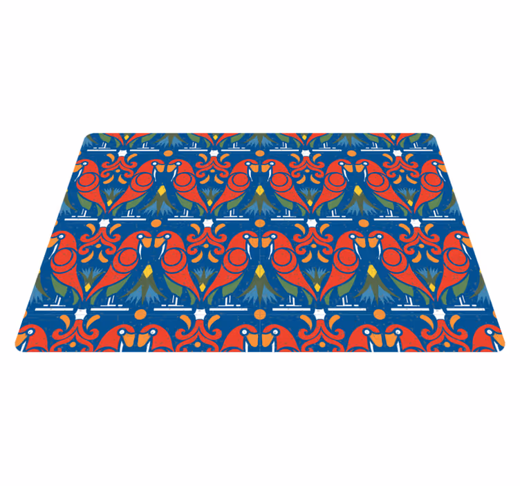 Alfombra vinílica animales diseño floral fondo azul - TenVinilo
